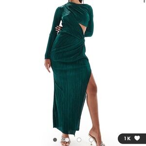 ASOS DESIGN plisse drape cut out detail midi dress in bottle green